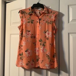 Elle Coral Floral Button-up Blouse M
